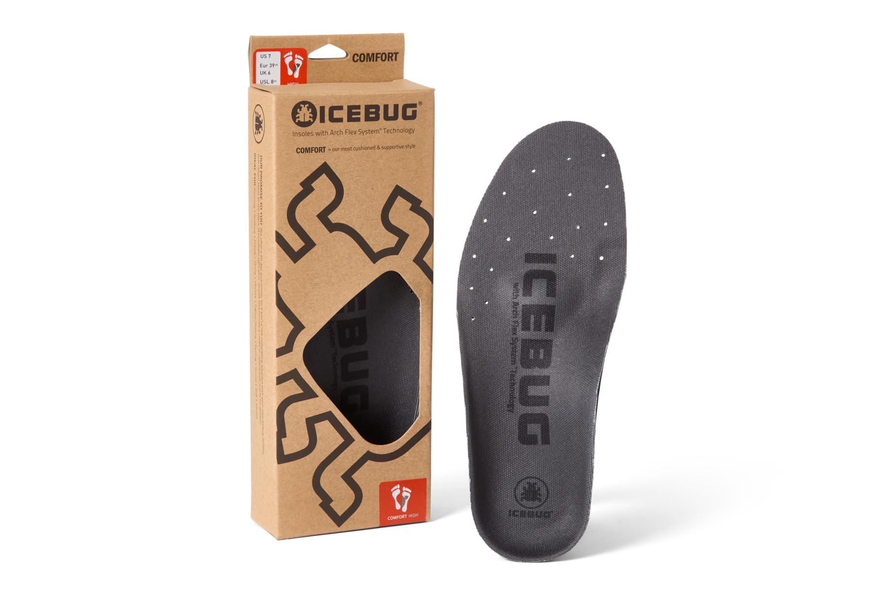 Icebug Comfort Insoles with Dynamic Arch Support, Charcoal Medium Arch, M 7/W 8.5-9