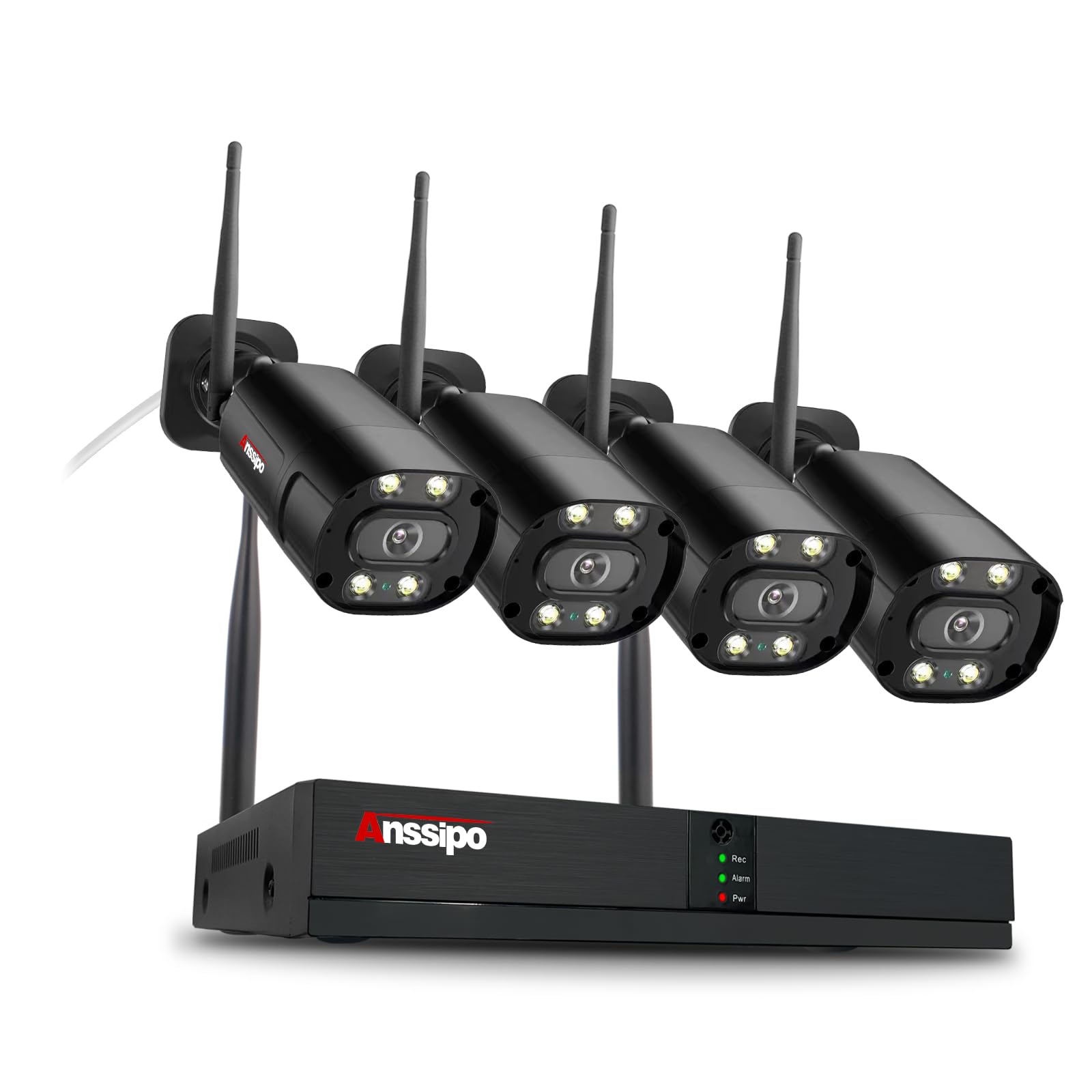 4K Wireless Security Camera System, 4X 3MP Plug-in Surveillance Security Cameras for 24/7 Recording, Dual Warning 8CH WiFi NVR, Color Night Vision,Two Way Audio, AI Face/Motion Detection,NO Hard Drive