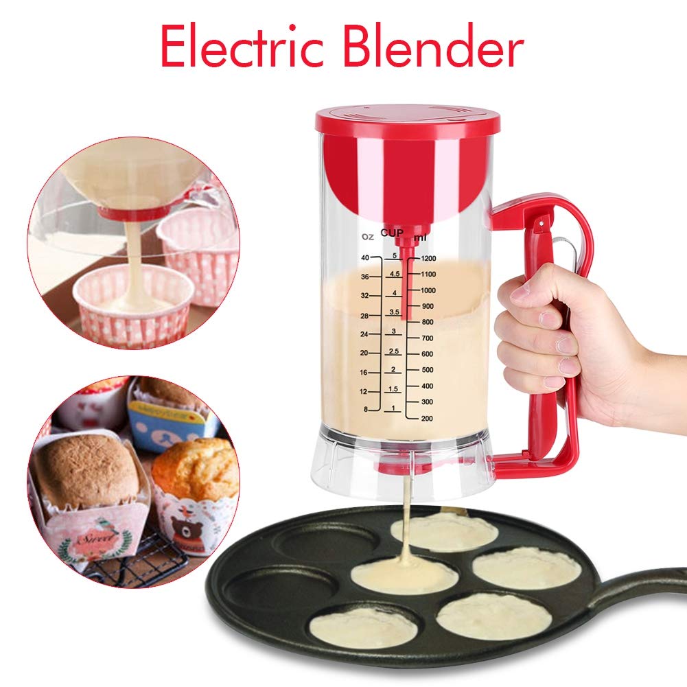 Sutinna Batter Dispenser, Cordless Electric Battery Powered Mixer Dispenser Pancake Cupcake Waffle Batter Maker Machine with Measuring Label