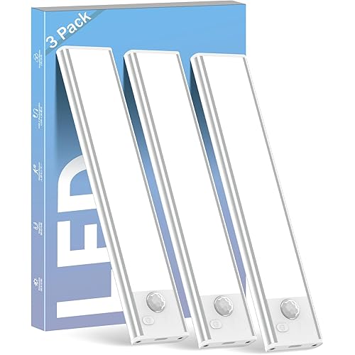 ASOKO Under Cabinet Lights Motion Sensor Light Indoor USB-C Rechargeable LED Closet Lights Battery Operated Under Cabinet Lighting Wireless Under Counter Lights for Kitchen(White,3Pack)