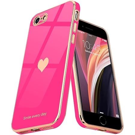 Teageo for iPhone SE 2022 Case iPhone 8 iPhone 7 iPhone SE 2020 Phone Case Cute Heart Pattern for Women Girls Slim Luxury Bling Plating Soft TPU Shockproof Bumper for iPhone 7/8/SE 2/SE 3, Hot Pink