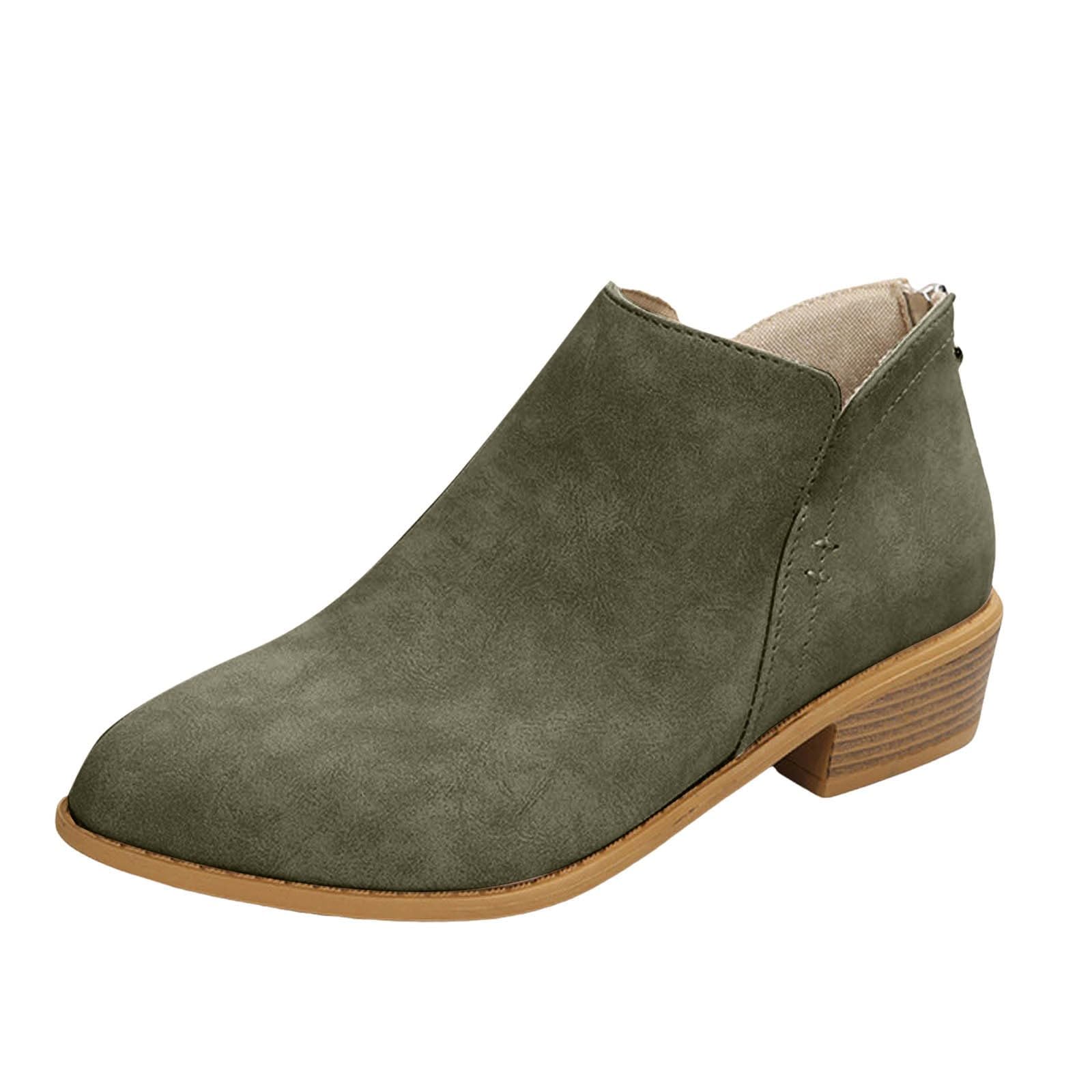 Ankle Booties for Women Chunky Heel Faux Suede Booties Fashion Pointed Toe Western Short Boots Fall Winter Work