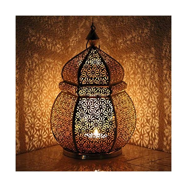 albena shop Sideja 35 cm Silber Teelicht, orientalisches Windlicht aus Metall, Windlicht, atemberaubender Schattenwurf… – Bild 4