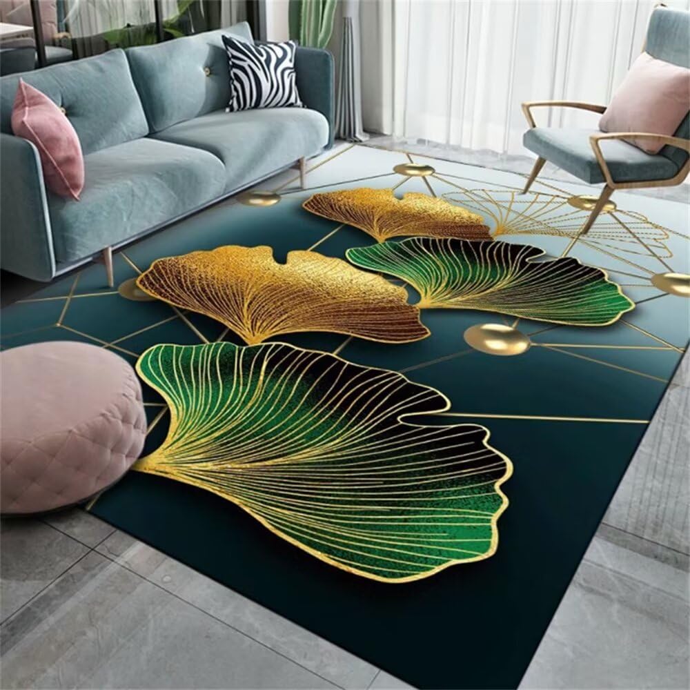 Tapis chambre bureau motif feuilles vertes élégant tapis salon