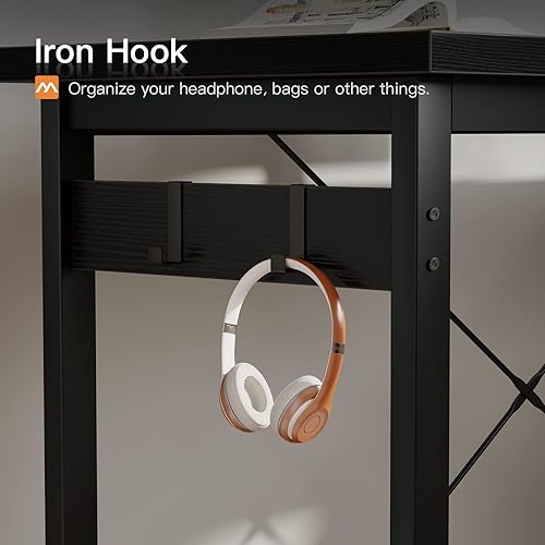 Miniatura 27 de Coleshome Escritorio para computadora en forma de L de 66 pulgadas con toma de corriente y estantes de almacenamiento, estación de trabajo de Negro