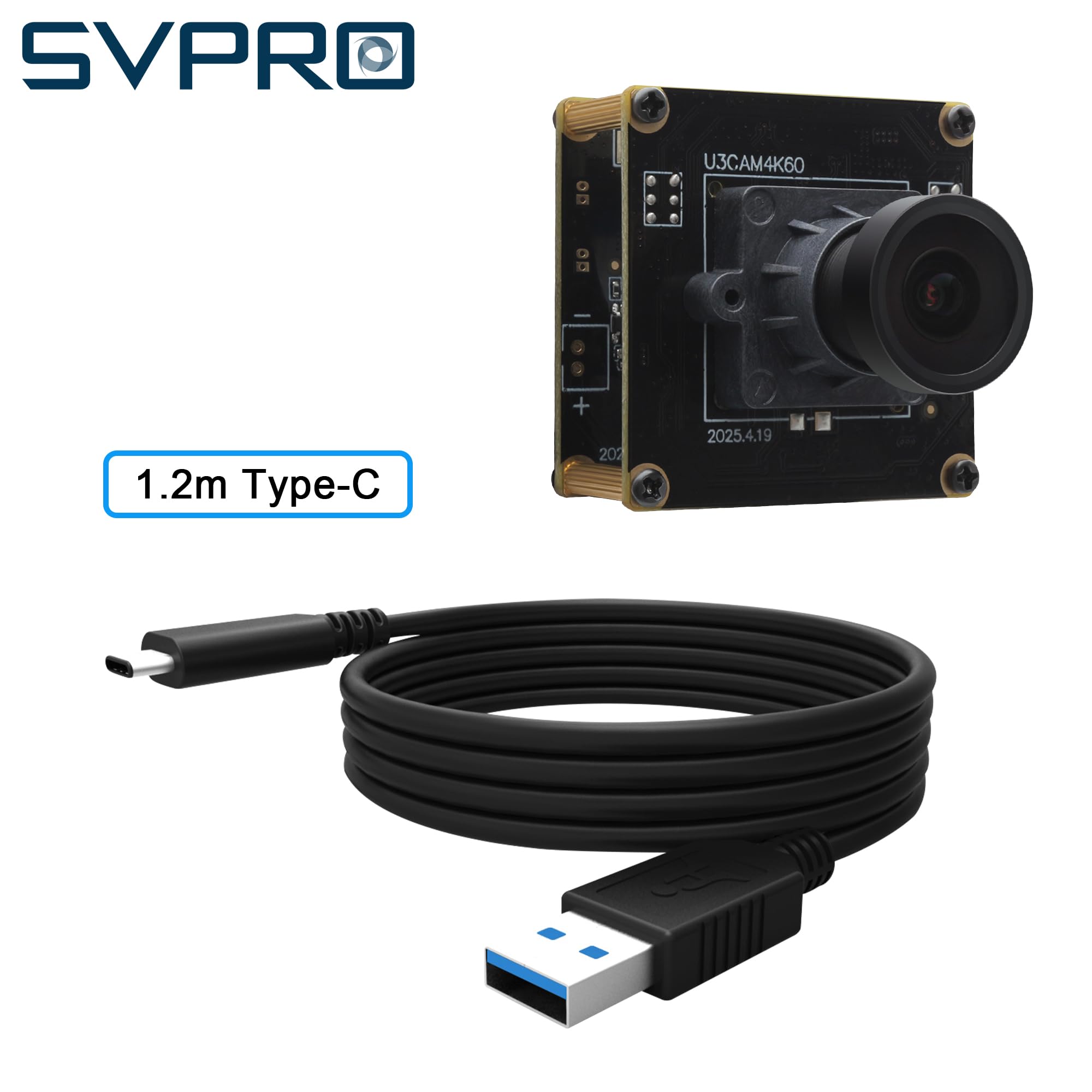 SVPRO Caméra USB 3.0 4K 60pfs, IMX678 haute résolution avec objectif M12, UVC caméra d'ordinateur Plug and Play pour Windows, Linux, MacOS, Android (L39 -M12 (FOV 120°))