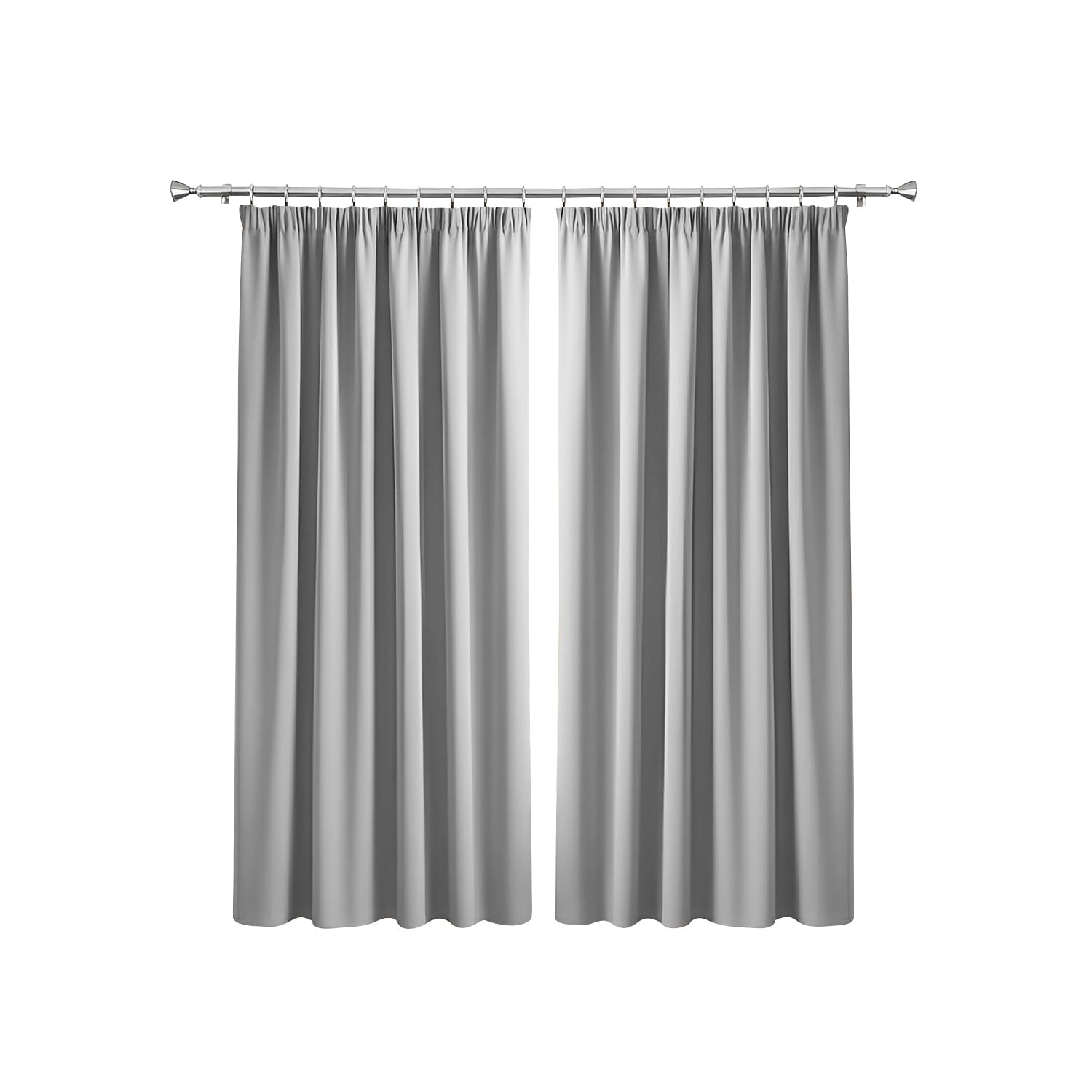Imperial Rooms Blackout Pencil Pleat Curtains for Bedroom 66 x 72 Drop Inch Light Grey Curtains Thermal Insulated Window Treatments, 2 Panels with Tiebacks