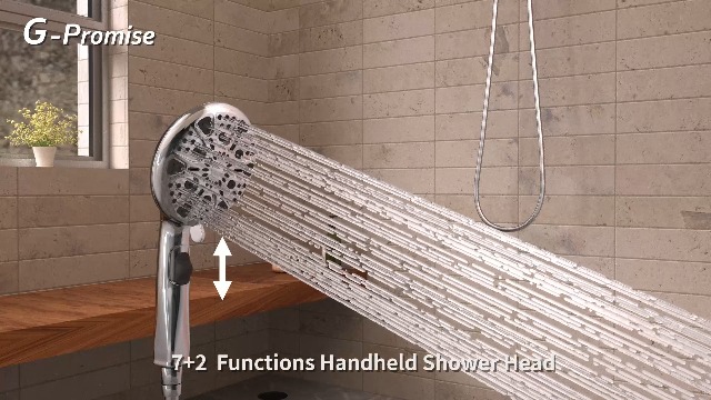 G-Promise Ganzmetall Duschkopf Mit Handbrause – 8 Zoll Regendusche, 60 Zoll Schlauch, 4 Modi, Massage, Gebürstetes Metall
