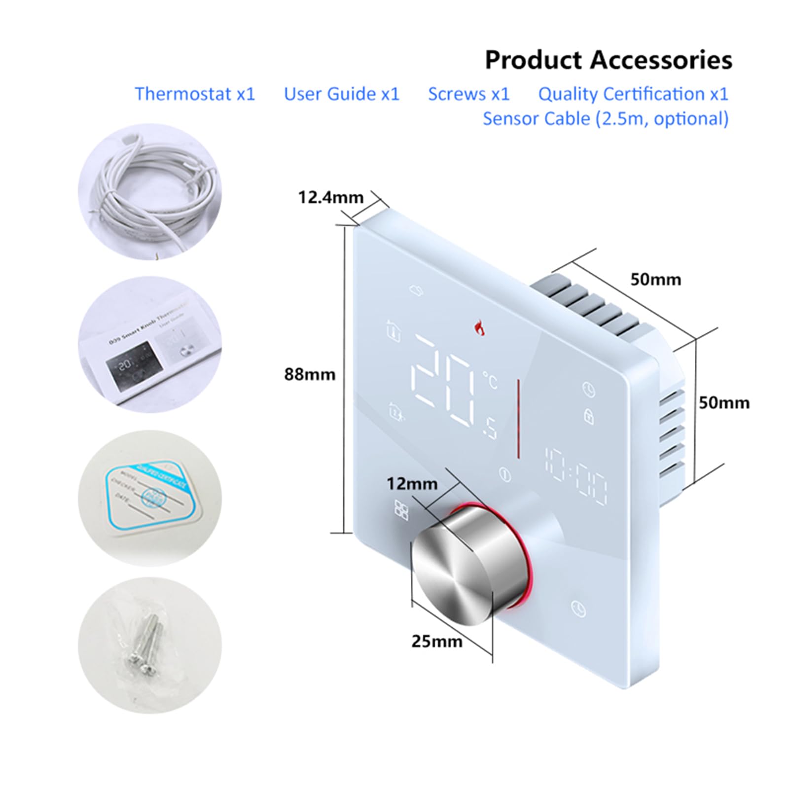 Matter Termostato Intelligente per Caldaia Gas/Acqua Individuale Riscaldamento funziona con Alexa Google Home Homekit Apple Home, Contatto Secco 5A 95~240V AC