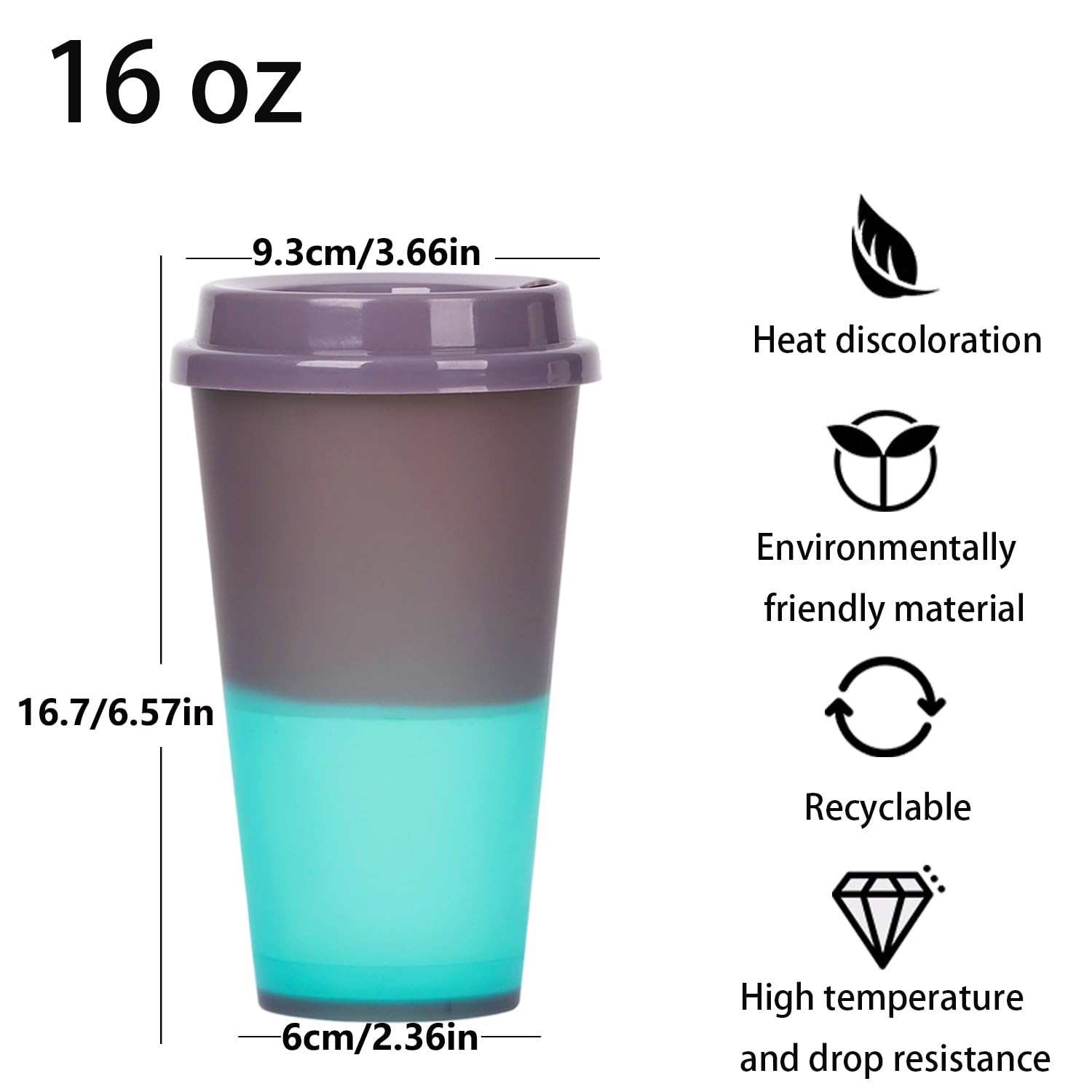 Yisituo 480ml Reusable Coffee Cups with Lids, Plastic Tumblers, 12 Pack Colour Changing Travel Mugs, for Home Car, Beach - Image 2