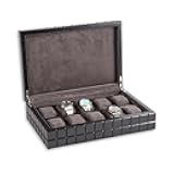 Bey-Berk Bogota Cube Design 10-Slot Watch Case (Black), Luxury Watch Case with Soft Lined Compartments, 14.75