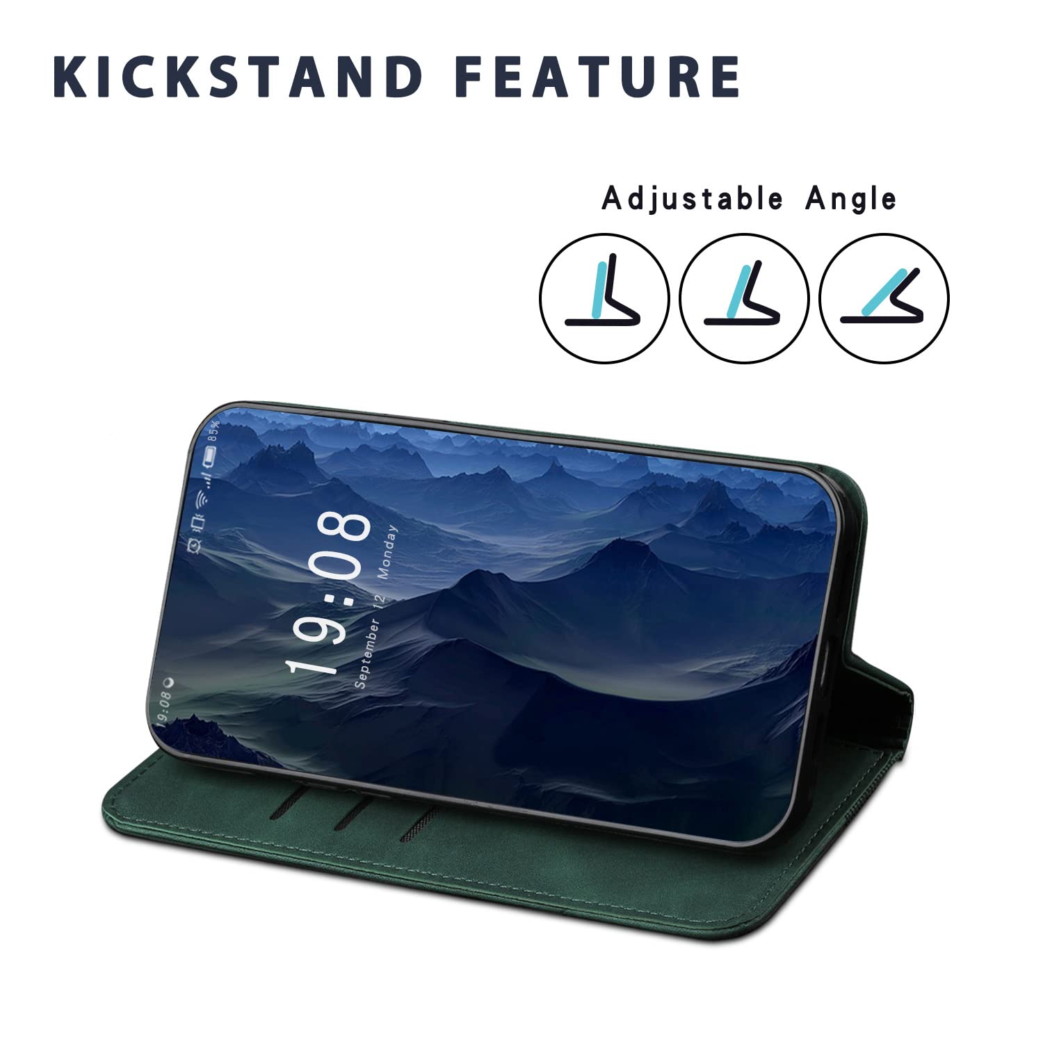 Custodia Portafoglio In Pelle Per IPhone 13 Mini - Antiurto Con Magnete, Supporto E Scomparti Per Carte Di Credito (Colore Verde) - 2