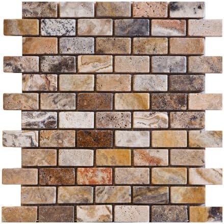 1x2 Scabos HONED and Unfilled Travertine Brick Mosaic Tile - 6" x 6" Sample