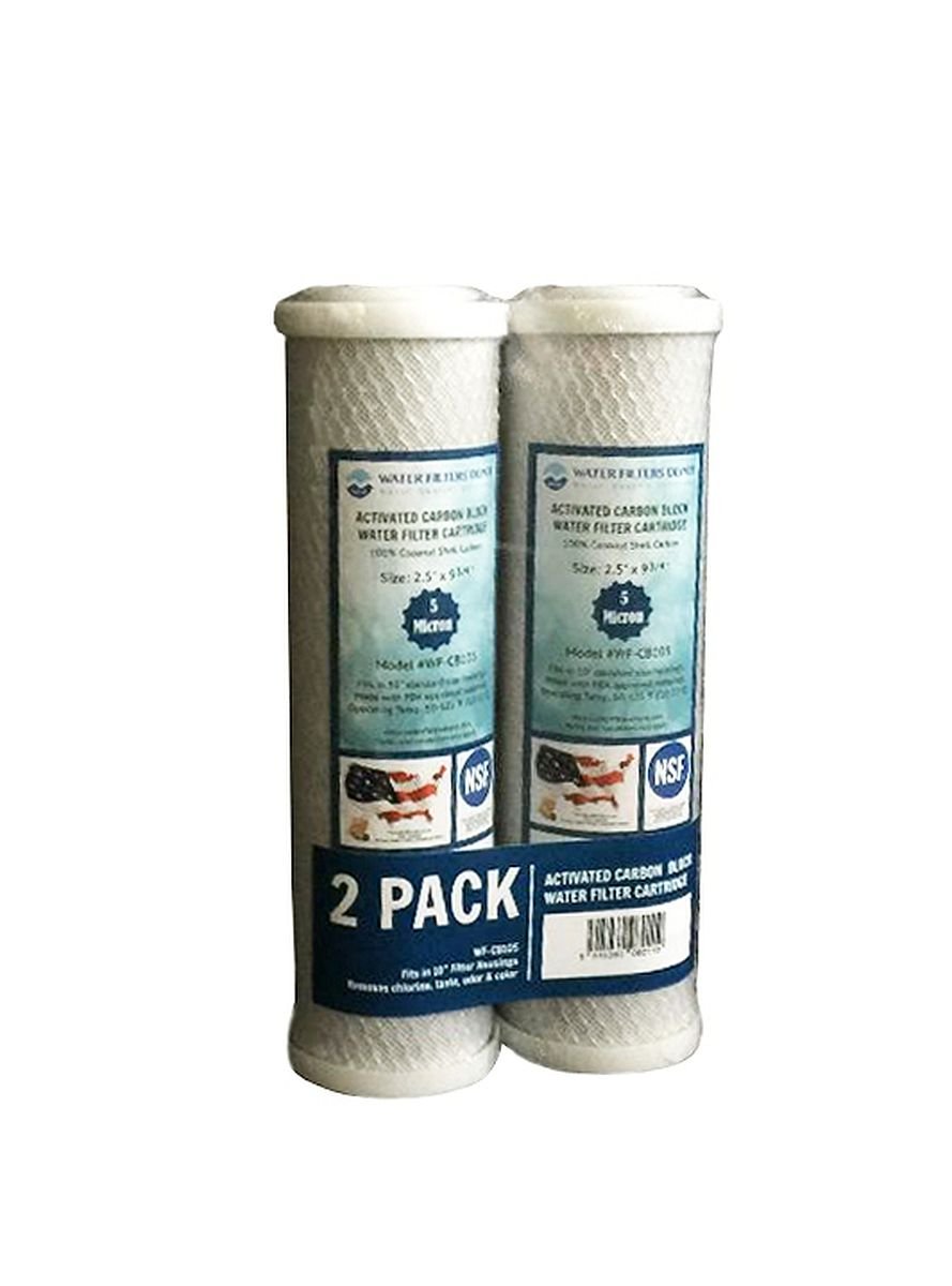 WFD, WF-CB105 2.5-inch x 9-3/4-inch Activated Carbon Block Water Filter Cartridge, fits in 10-inch Standard Size housings of undersink RO or Filtration Systems (2 Pack, 5 Micron)