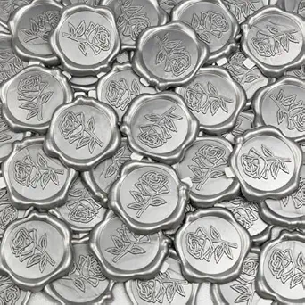 50 Pcs Silvery Wax Seal Stickers - Rose Style, Self Adhesive Wax Seal for Wedding Invitation, Easy Use Good Adhesion, Silvery Rose Envelope Stickers Perfect for Invitation or Seating Chart