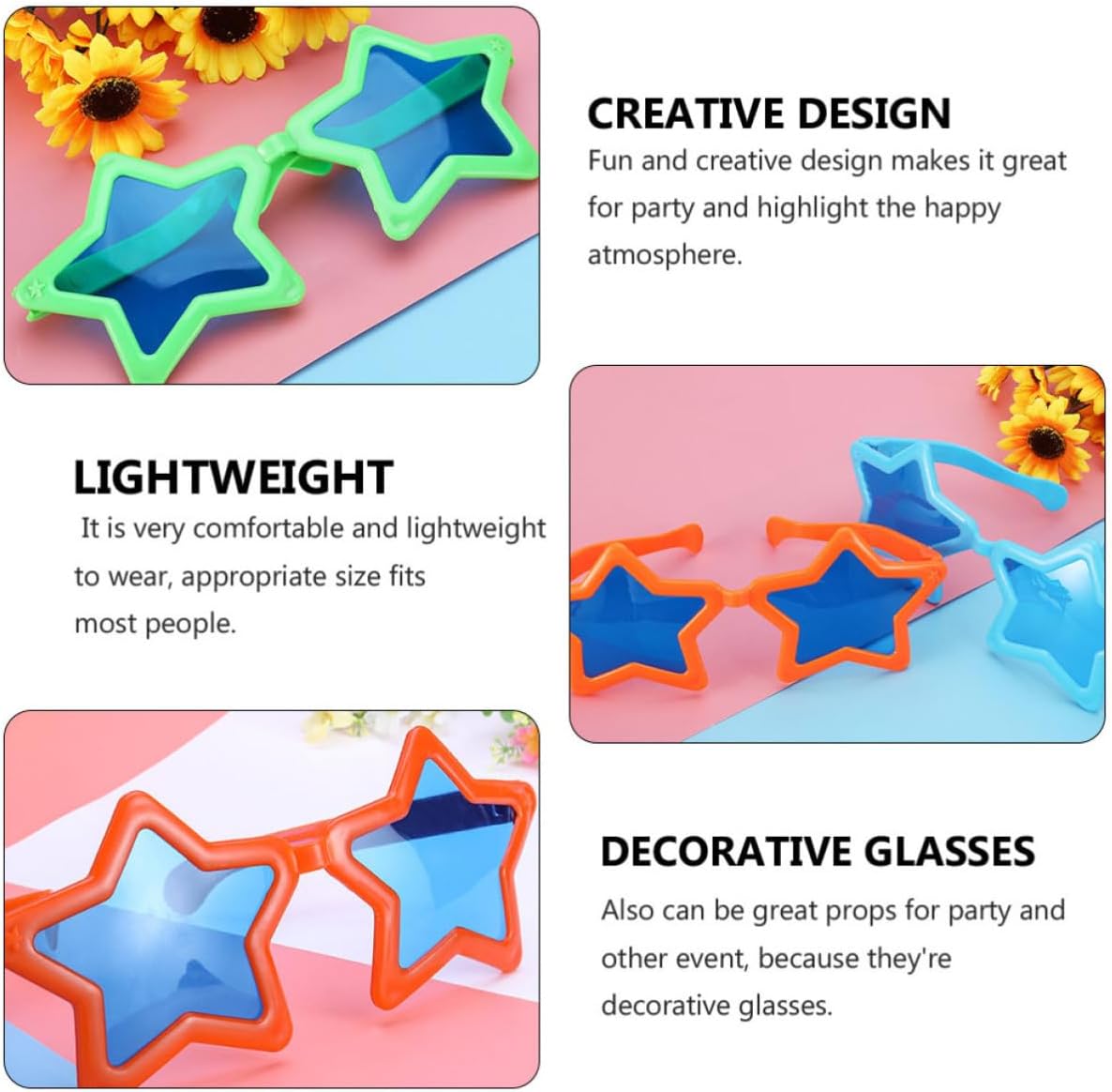 12pcs Party Eyewear Pentagram Glasses Lightweight Plastic Decorative Glasses Comfortable Fun for Party and Cosplay Random Color