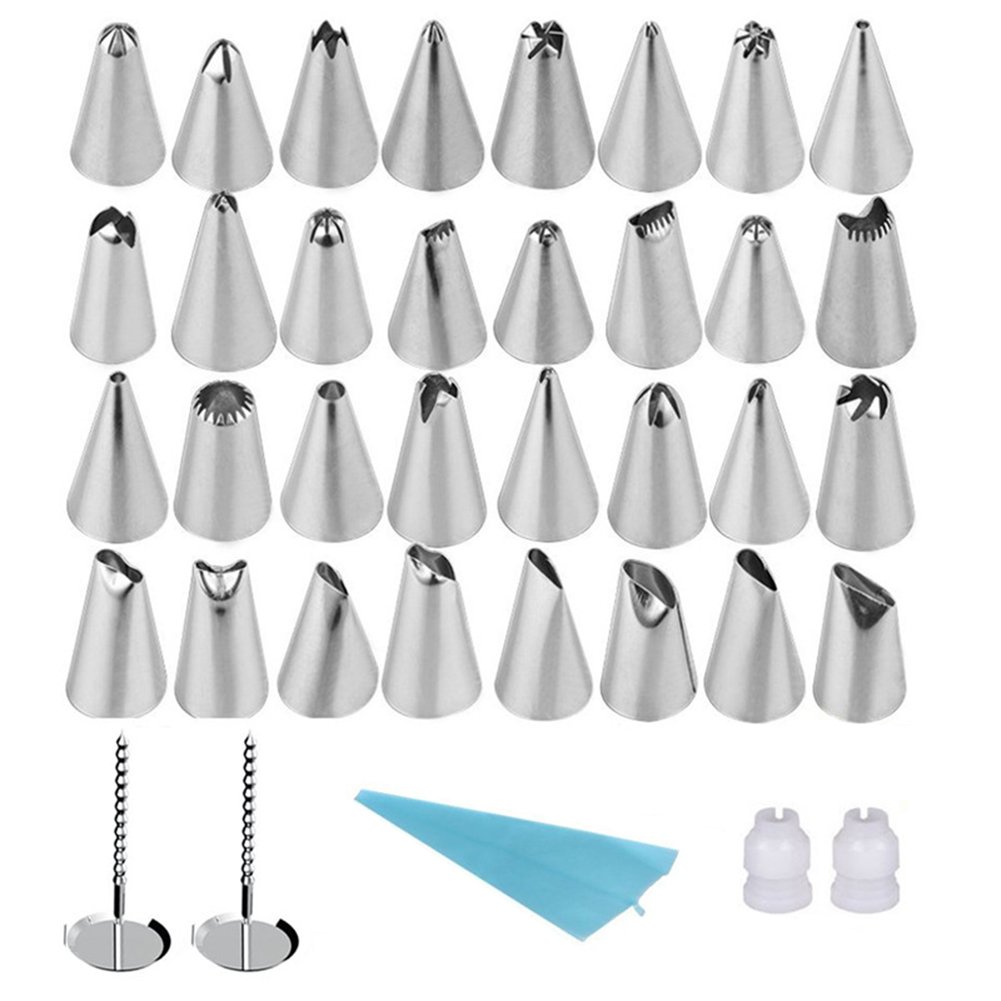 WJDHSG 38Pcs Stainless Steel Nozzle Set, DIY Cake Decorating Icing Nozzle, Reusable Plastic Couplers and Storage Case, For Cupcakes Cakes Cookies Dessert Pastry Making Tools