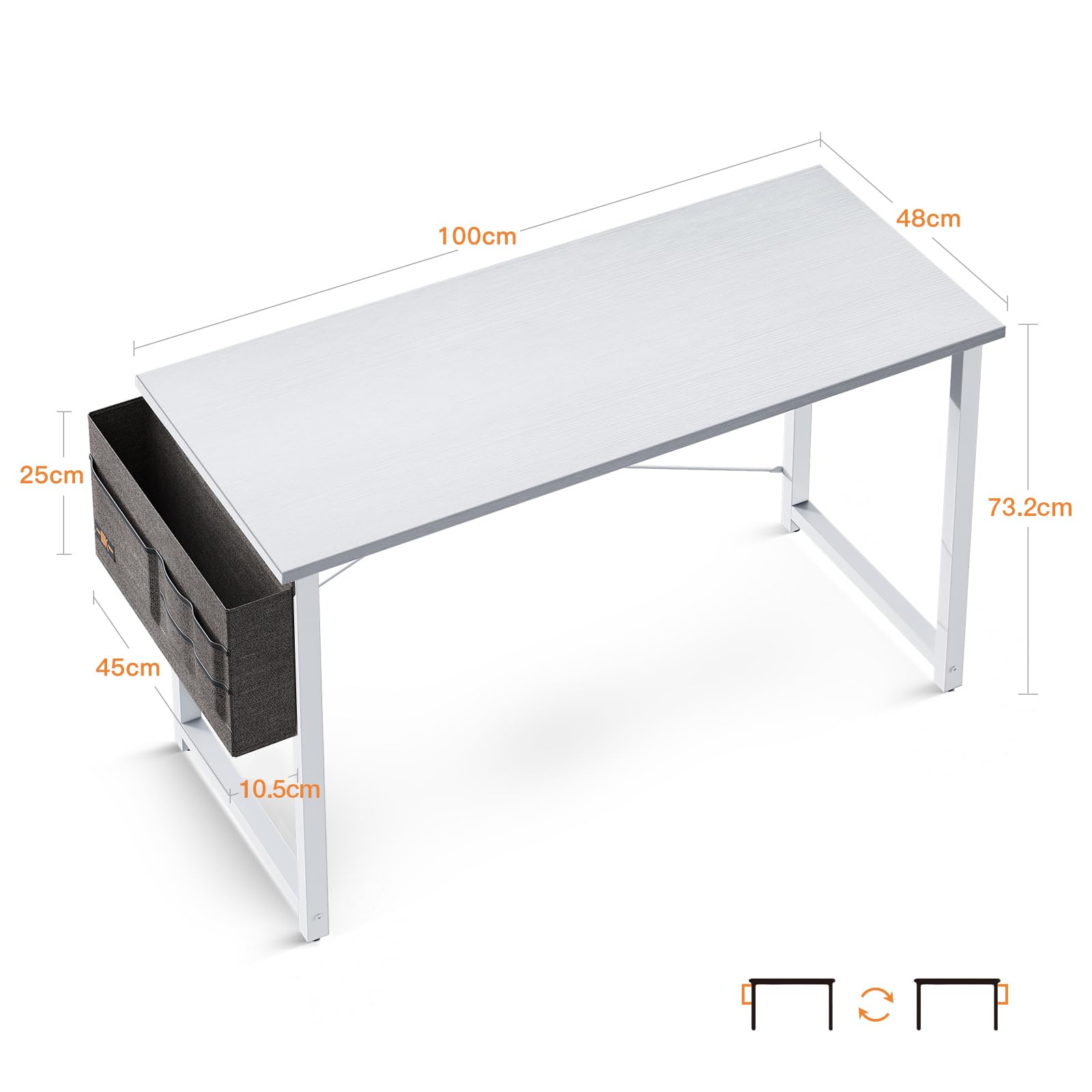 ODK Petits Bureau D'ordinateur, 100x48cm Bureau Informatique Table D'Étude Table D'Écriture pour Ordinateur, Chambre, Blanc