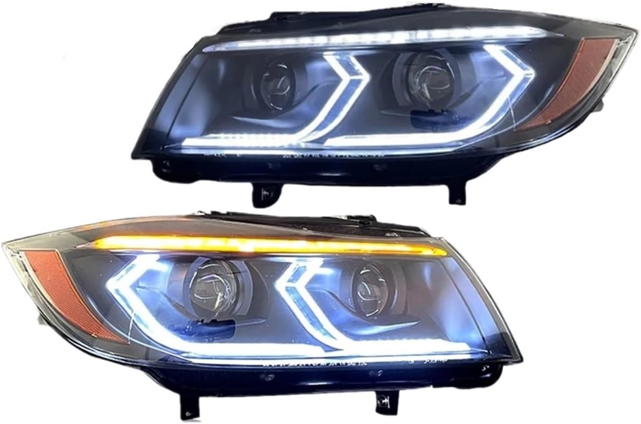 Car Front Lights For BMW 3 Series E90 Headlight 2005-2012 318i 320i 325i Upgrade DRL Signals Headlamp Assembly Accessories(2p Lights Led Blubs,05-08,Halogen)