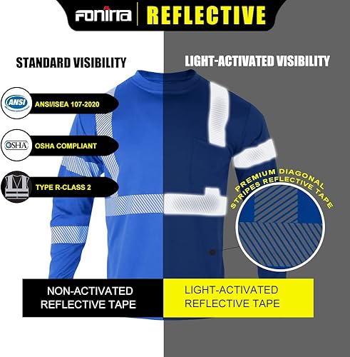Miniatura 6 de FONIRRA Camisetas reflectantes de seguridad de alta visibilidad para hombres con manga larga ANSI Clase 2