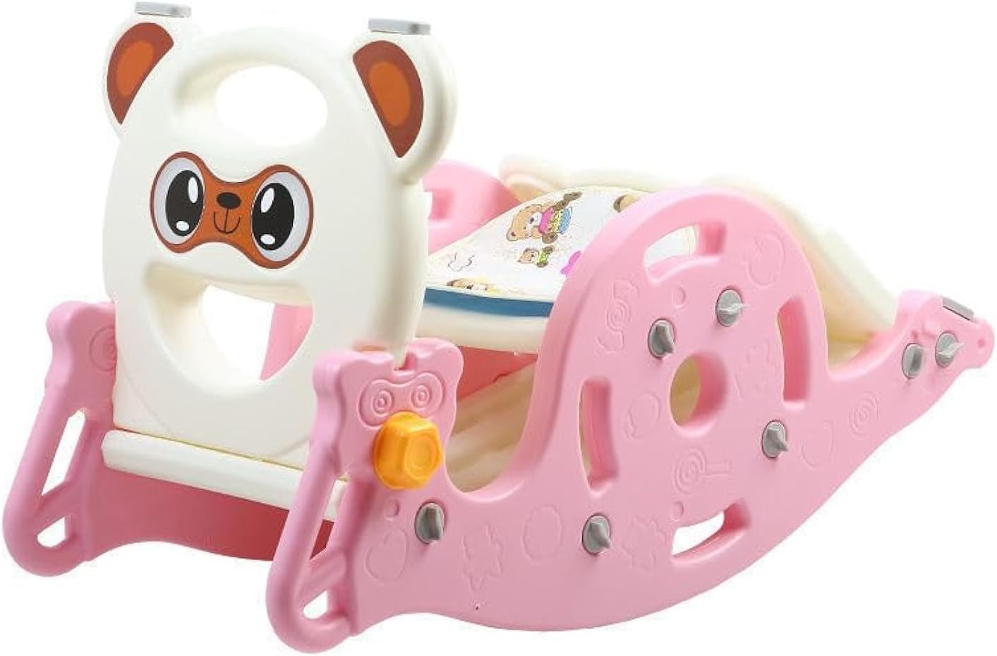 HAOWINS-PAN Children's rocking horse three-in-one multifunctional toy set home baby rocking Trojan 1-6 years old boys and girls sliding sliding baby seesaw, pink