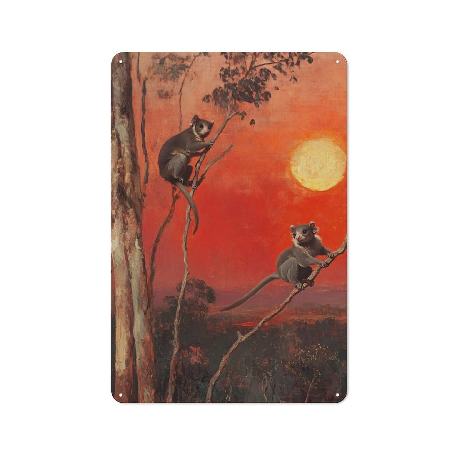 Junmoney Two Possums At Sunset Retro-Style Metal Plaque 30X20cm For Garage Or Workshop, For Garage, Workshop And Man Cave Decoration