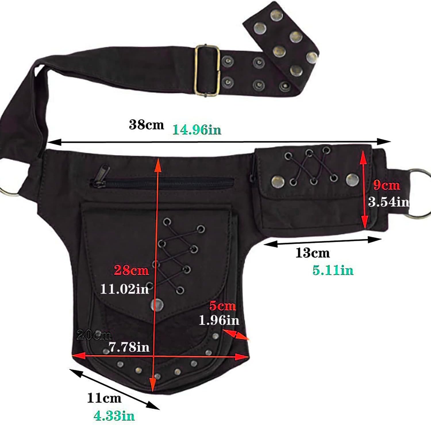 Women Waist Bag Fanny Bag Renaissance Faire Festival Chest Pack with Adjustable Belt Fashion Hip Bum Bag for Running Hiking 00/Black - Image 5