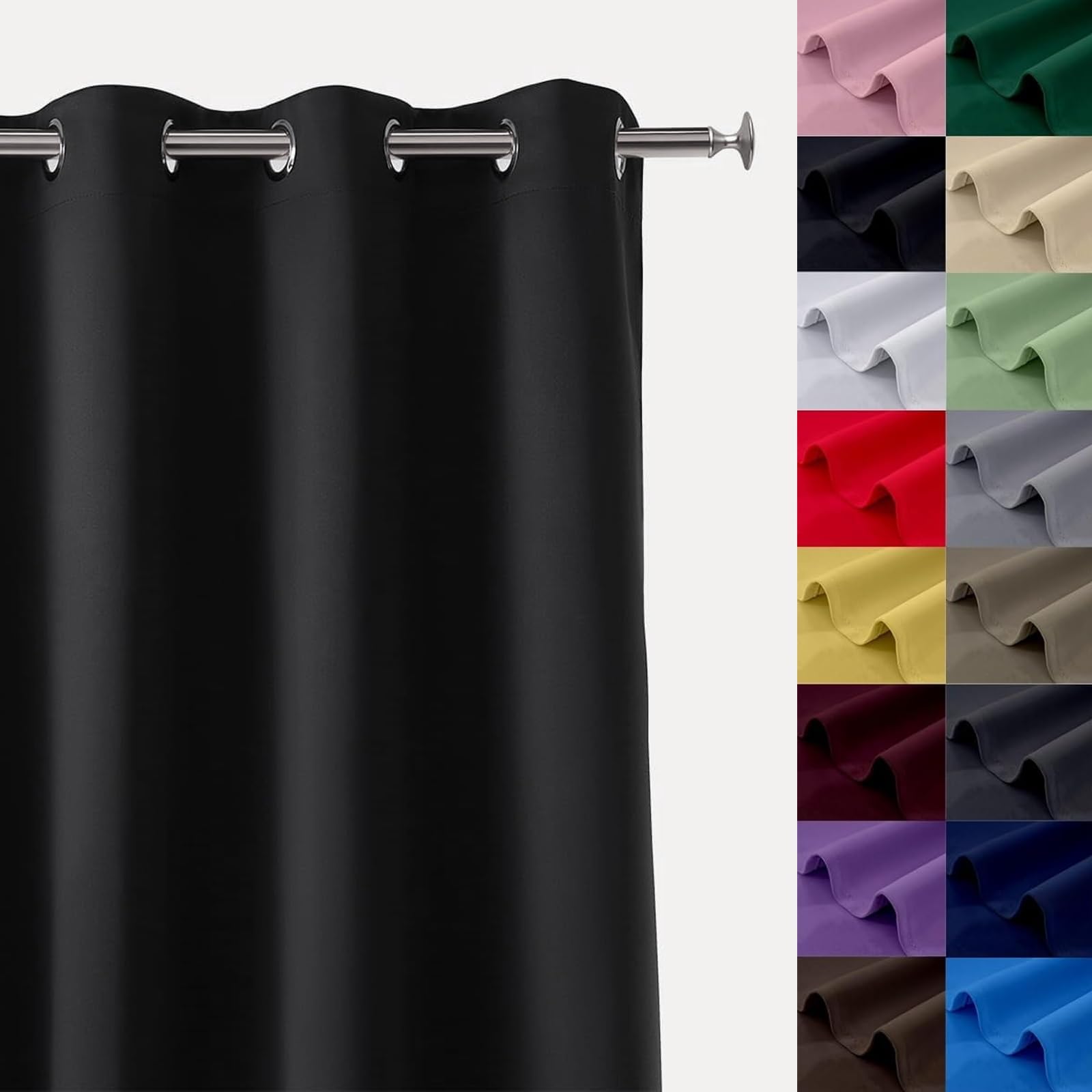 Verdunklungsvorhänge mit Ösen 40 x 95 cm Kälteschutz Sonnenschutz, Blickdicht Vorhänge Gardinen Ösenvorhang, mit Raffhalter für Schlafzimmer Wohnzimmer, Schwarz