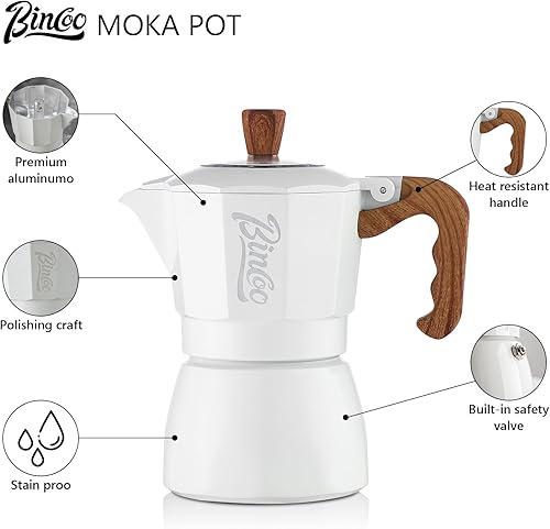 Miniatura 4 de Bincoo Olla Moka para estufa, cafetera italiana de 4.1 fl oz, cafetera espresso clásica para capuchino, café con leche, olla de camping, 3 tazas de