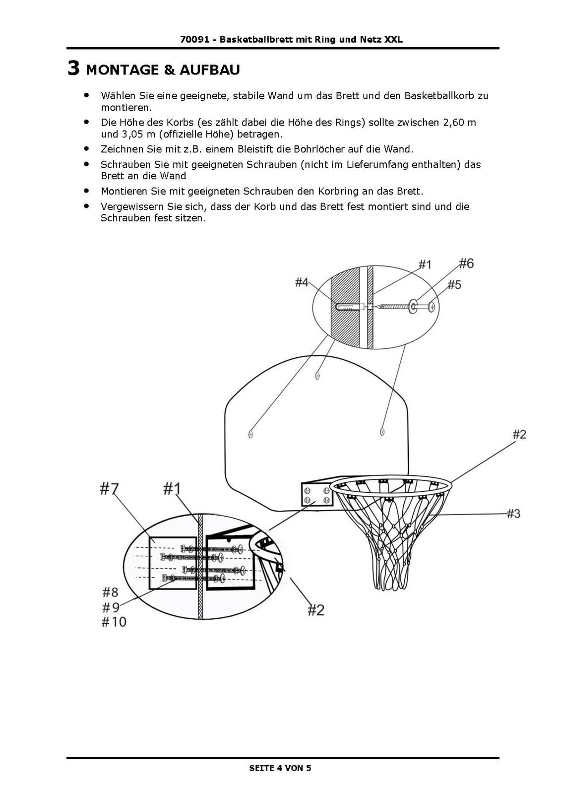 DEMA Basketballkorb XXL wetterfest Kunststoffbrett Metallring Nylonnetz Outdoor Training