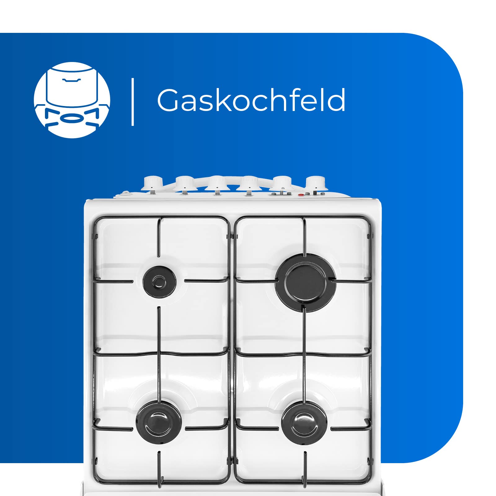 Exquisit Gasherd TGE 57-4 | Gas-Standherd | Gaskochfeld | 50 Liter Elektro-Garraum | weiß | 4 Kochstellen | Drehknöpfe | Herd