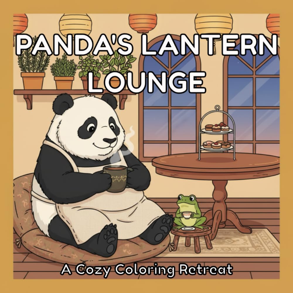 Panda's Lantern Lounge: A Cozy Coloring Retreat: Gentle Tea & Coffee Scenes for Mindful Relaxation (Cute Animal Scenes Coloring Series)