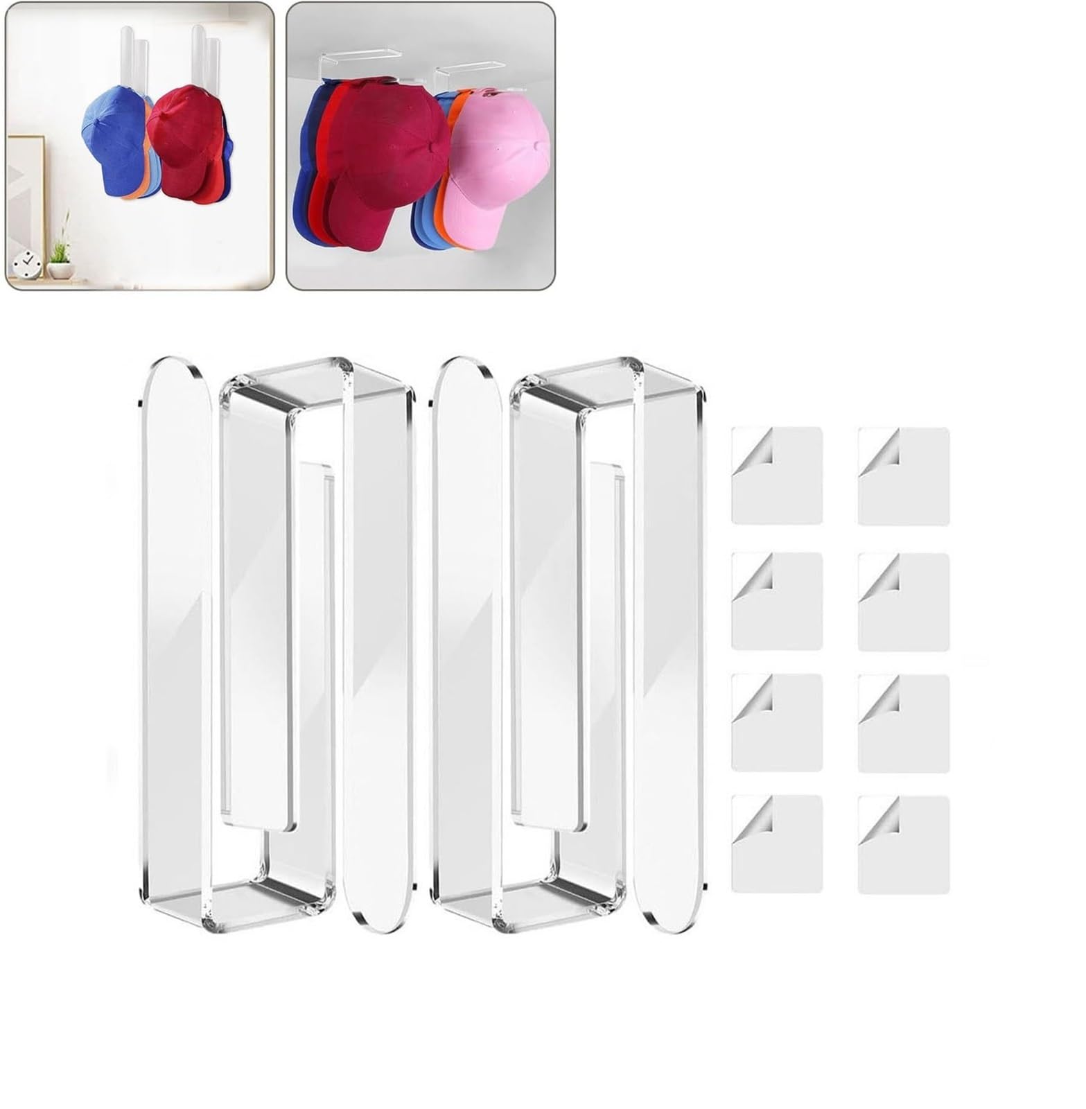 Organisateur de chapeau en acrylique mural (lot de 4) - Support de placard