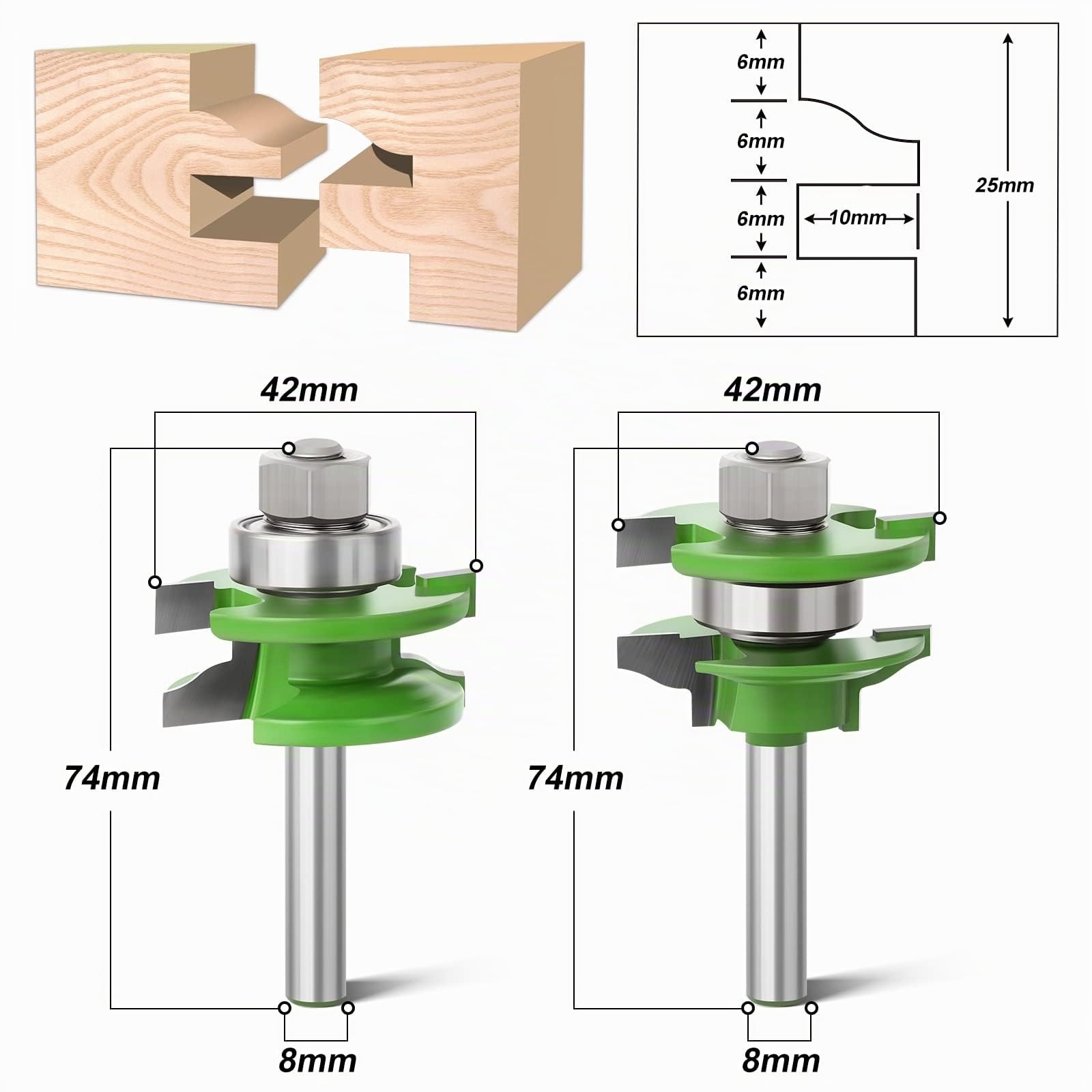3 Pezzi Pannello Rialzato Porta Dell'armadio Router Bit Set 8mm Shank Strumenti di Fresatura per La Lavorazione del Legno, Fresa per Scanalatura del Router di CNC in Duro