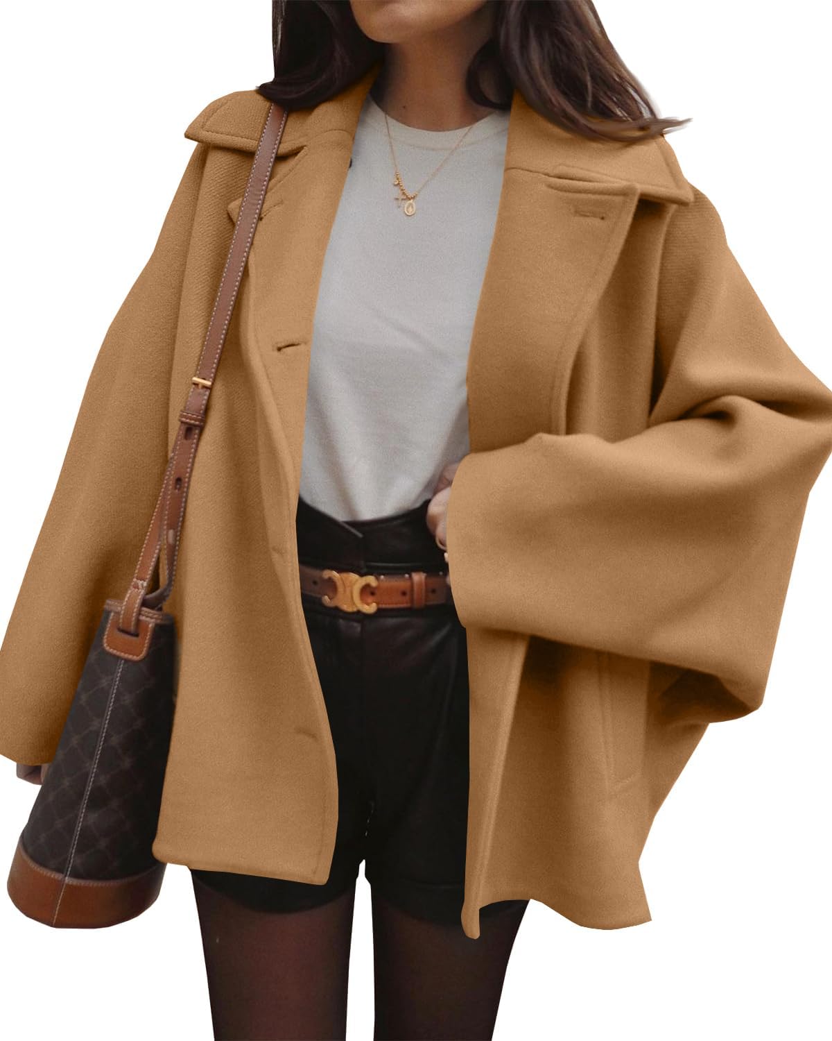 Womens Pea Coats Classic Notch Lapel Single Breasted Oversized Fall Winter Jackets Outerwear-image-44
