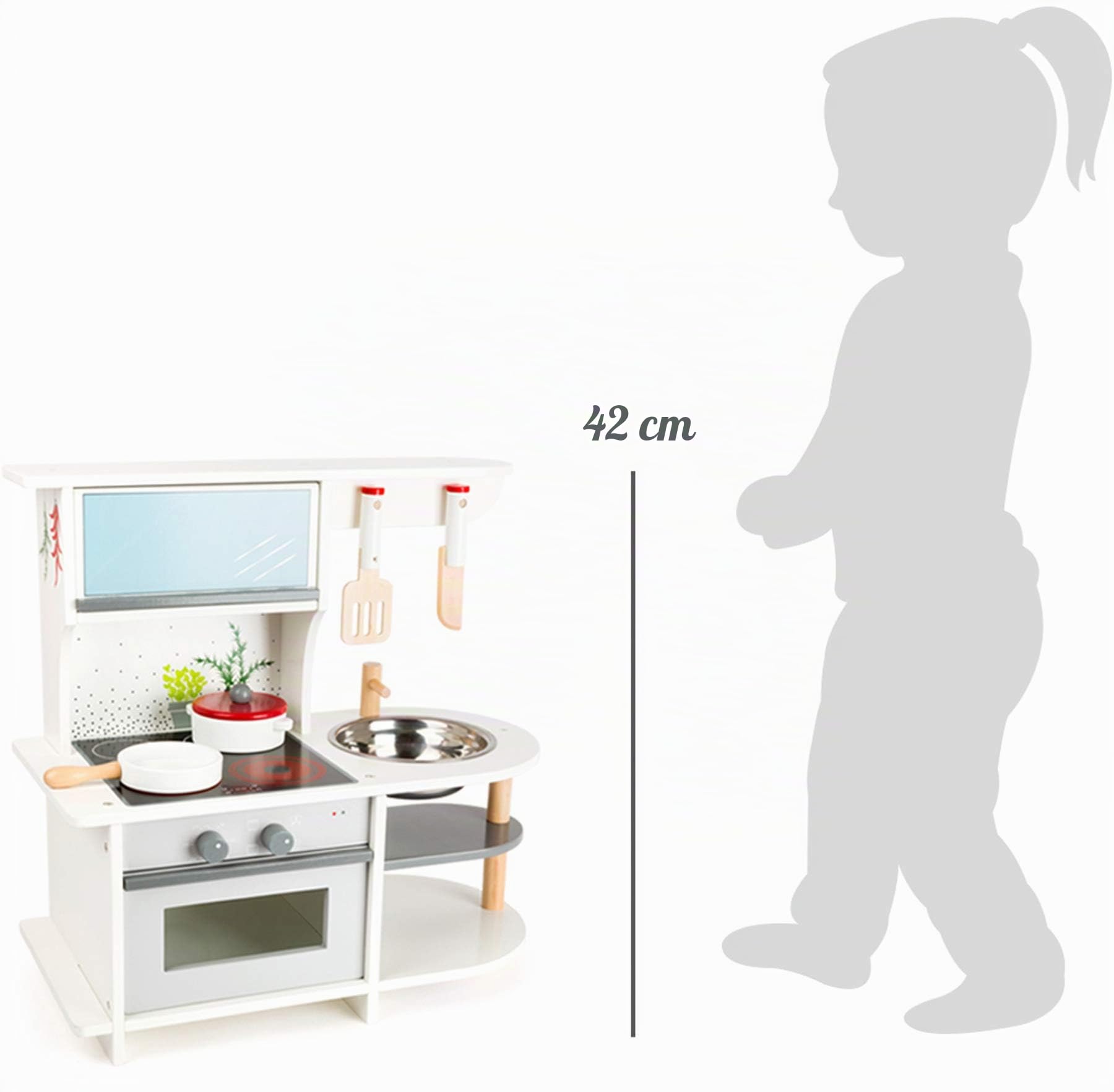 small foot 11159 Cucina da gioco minuta per bambini con forno, tegame, pentola, utensili da cucina e lavabo, a partire da 3 anni