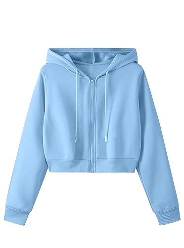 Remidoo Women's Zip Up Cropped Hoodie Crop Top Sweatshirt Drawstring