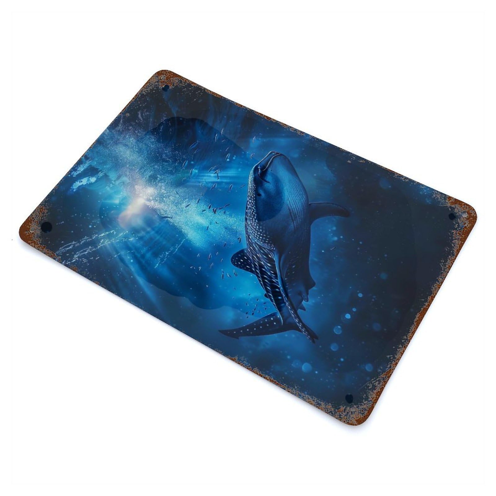 Garage Style Whale Shark Ocean Rusty Metal Tin Sign 11.8"x7.9", Farmhouse Wall Decor for Bar And Workshop