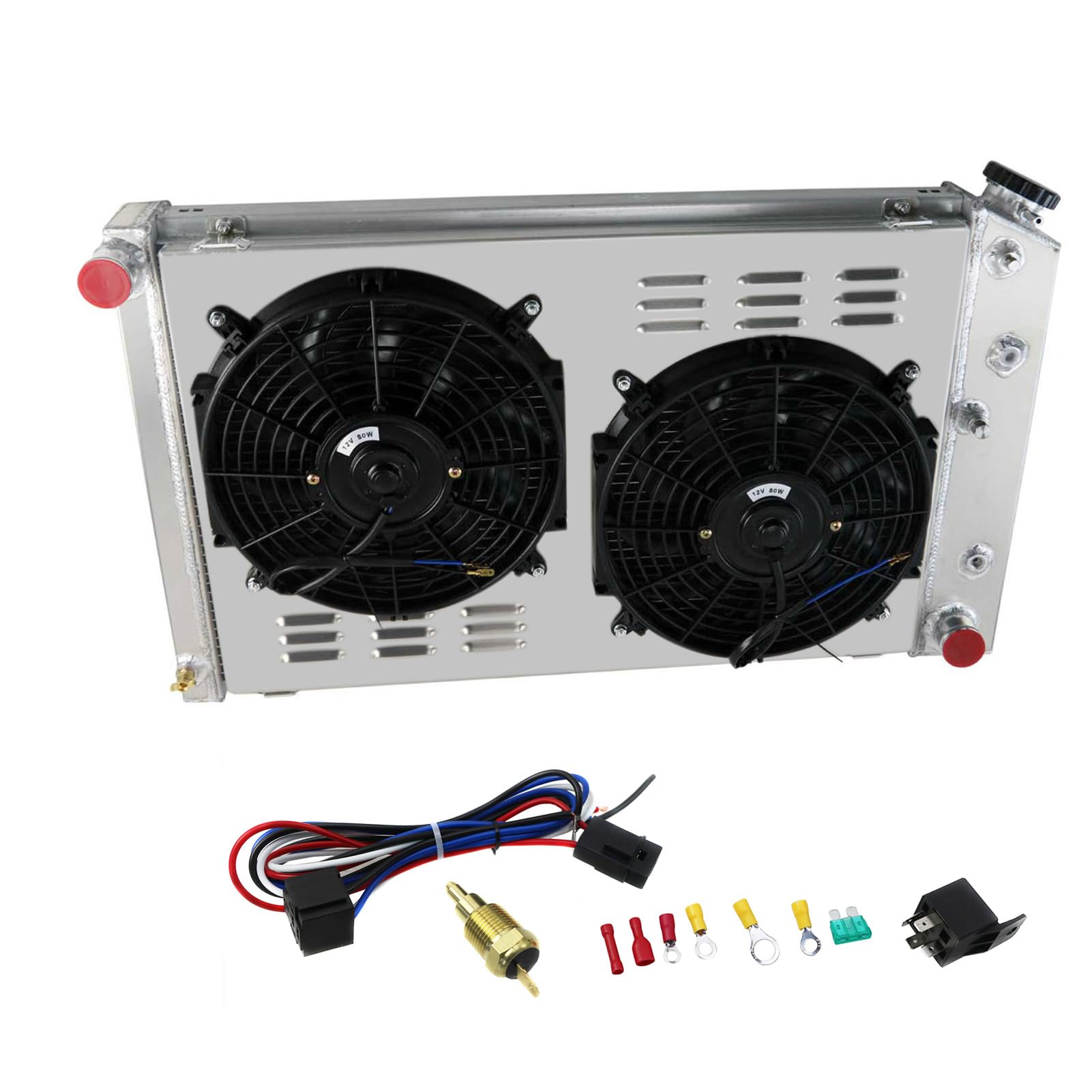 3Row Radiator Compatible with 1970-1988 Chevy G-Body Monte Carlo El Camino Impala for GMC C/K 1500 2500 3500 Replacement Radiators with Shroud Fan and