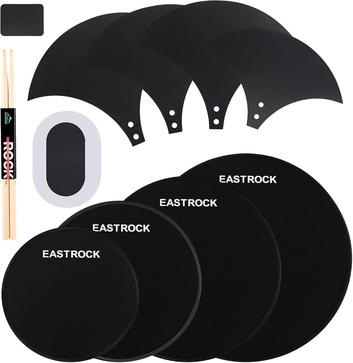 EASTROCK Drum Mute Pads Set 11 Pieces With Cymbal Pad + Hi hats Set Pad, Foam Drum Silencer Pads, Fit 10”, 12”, 14”, 16" (Drum Mute Pad Pack)