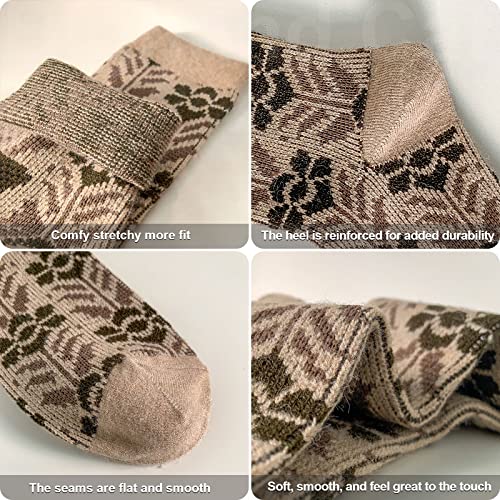 IIG 5 Pairs Womens Pretty Vintage Wool Socks Unique Print Design Soft Cozy Warm Crew Socks Christmas Gift3