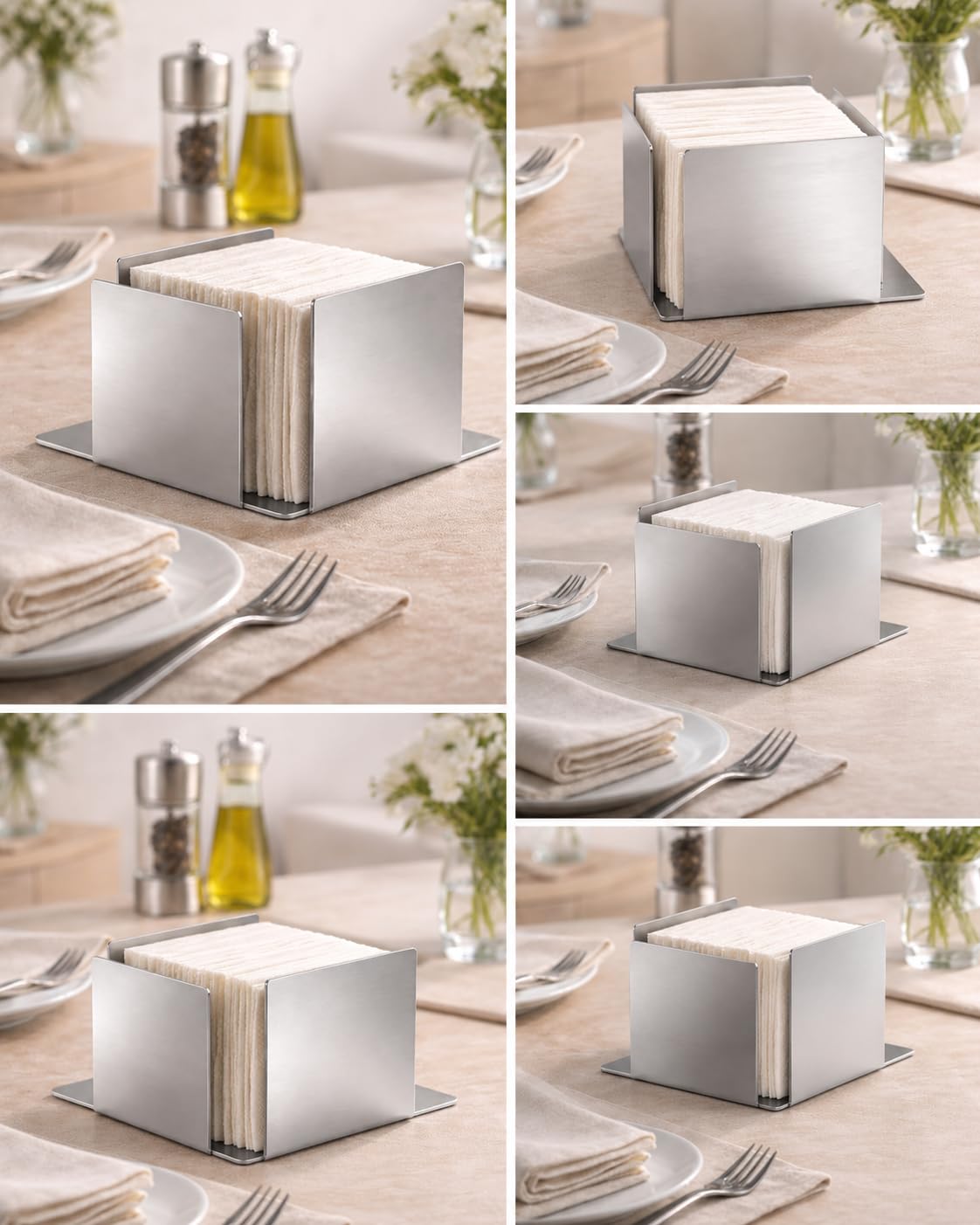 Portatovaglioli Liscio in Acciaio Inox, Design Minimal ed Elegante, Accessorio Moderno per Tavola e Cucina