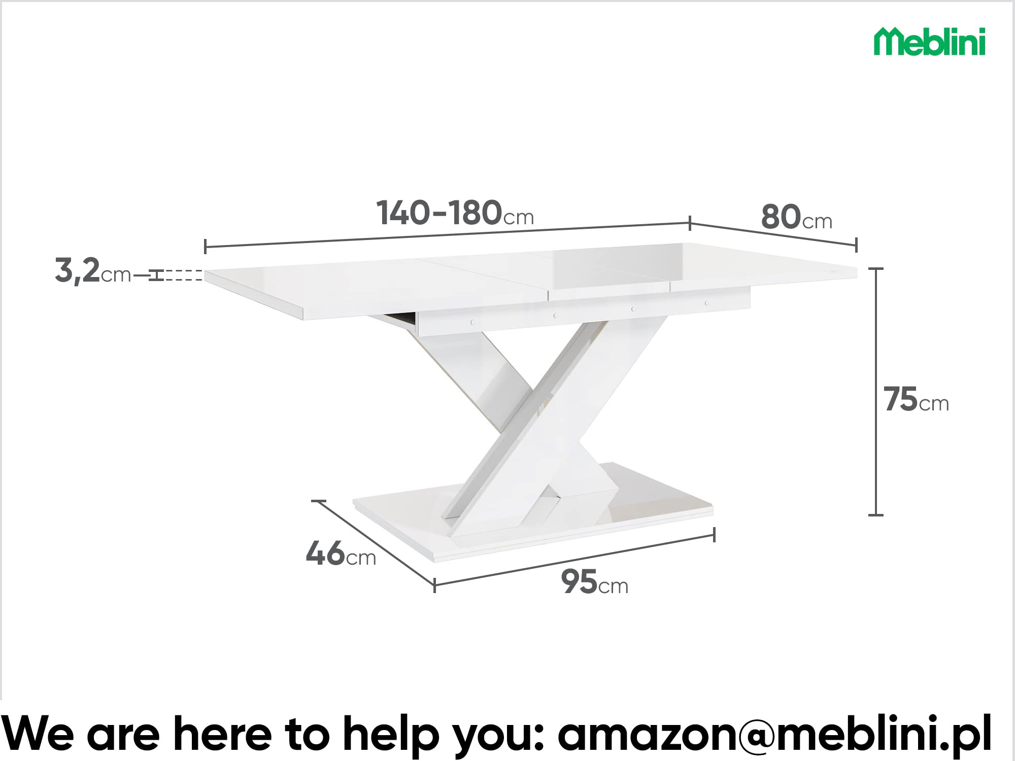 MEBLINI Esstisch Ausziehbar - Esszimmertisch Modern - Küchentisch - Säulentisch - Ausziehtisch - Dining Table - Esszimmertische - 140-180x80x75cm - Bronx - Betonoptik/Weiß Hochglanz