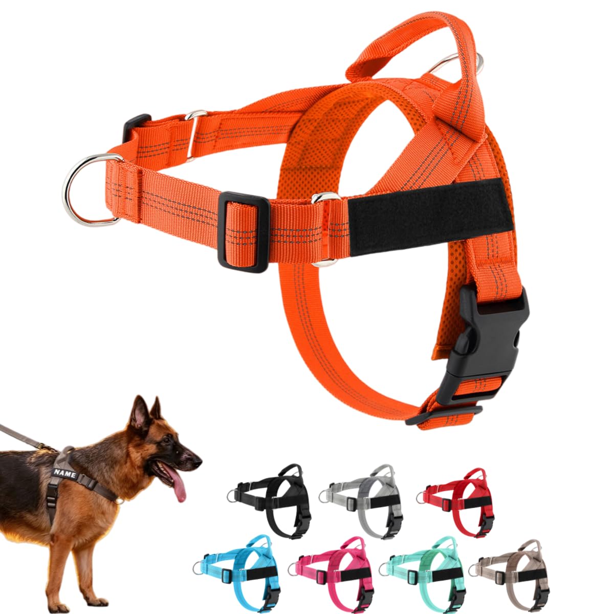 No Pull Dog Harness, Front Clip Adjustable Pet Vest, Breathable Soft Padded Material, Neck & Chest Adjustable, Heavy-Duty D-Ring, Reflect-Stitching, Sturdy Handle, for Small To Large Dogs (1pc-OR, L)