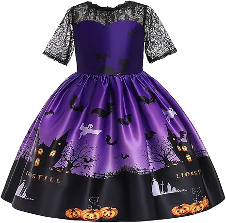 Amazon ハロウィン 衣装 子供ドレス カボチャ 魔女 仮装 コスプレ 可愛い コスチューム ワンピース ハロウィンパーティードレス お化け コスプレ 女の子 002 パープル 110cm キッズコスチューム おもちゃ