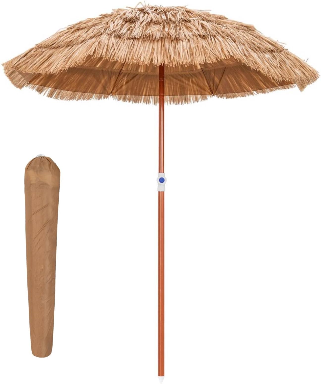 TANGZON 175 x 175 x 194 cm Hawaiian Umbrella, Thatched Folding Tilting Sunshade with Carry Bag, Outdoor Portable Easy Set-up 8-Rib Tropical Tiki Hut Parasol for Beach Garden Patio