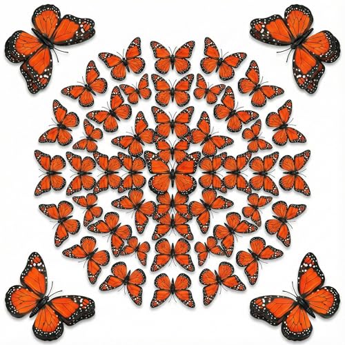 48PCS Monarch Butterfly Decorations, Realistic Artificial Butterflies for Wall Decor, Colorful Butterfly Crafts for Wedding, Home, Birthday Party & DIY, 1.6 in