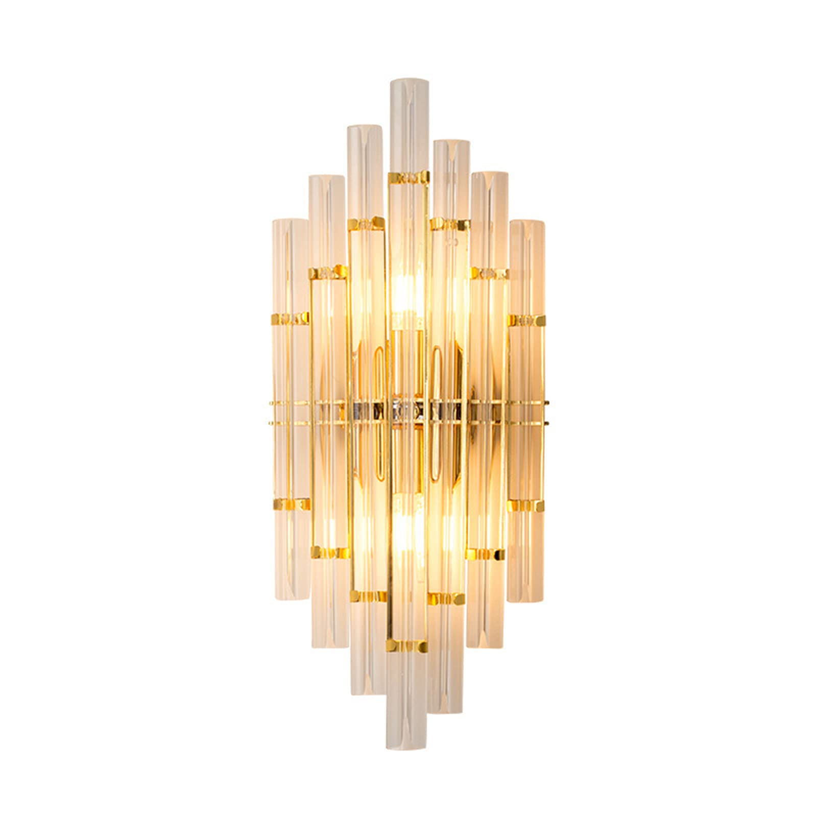 JUBANGLIAN Crystal Wall Sconce Lighting, E14 2 Lights Modern Golden Metal Wall Light with Clear Crystal Living Room Elegant Wall Lamp Fixtures for Bedroom Hallwa