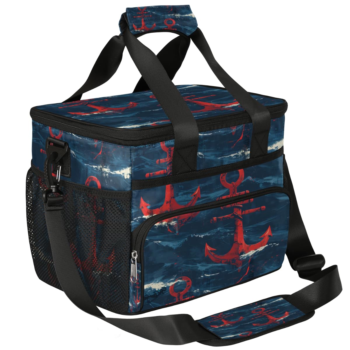 Red Anchor Insulated Picnic Backpack Lunch Box for Women Men Picnic Basket Tote Lunch Bag Picnic Bag Portable Lunch Bags for Picnic, Beach, Work, Trip,Office, Camp Ocean