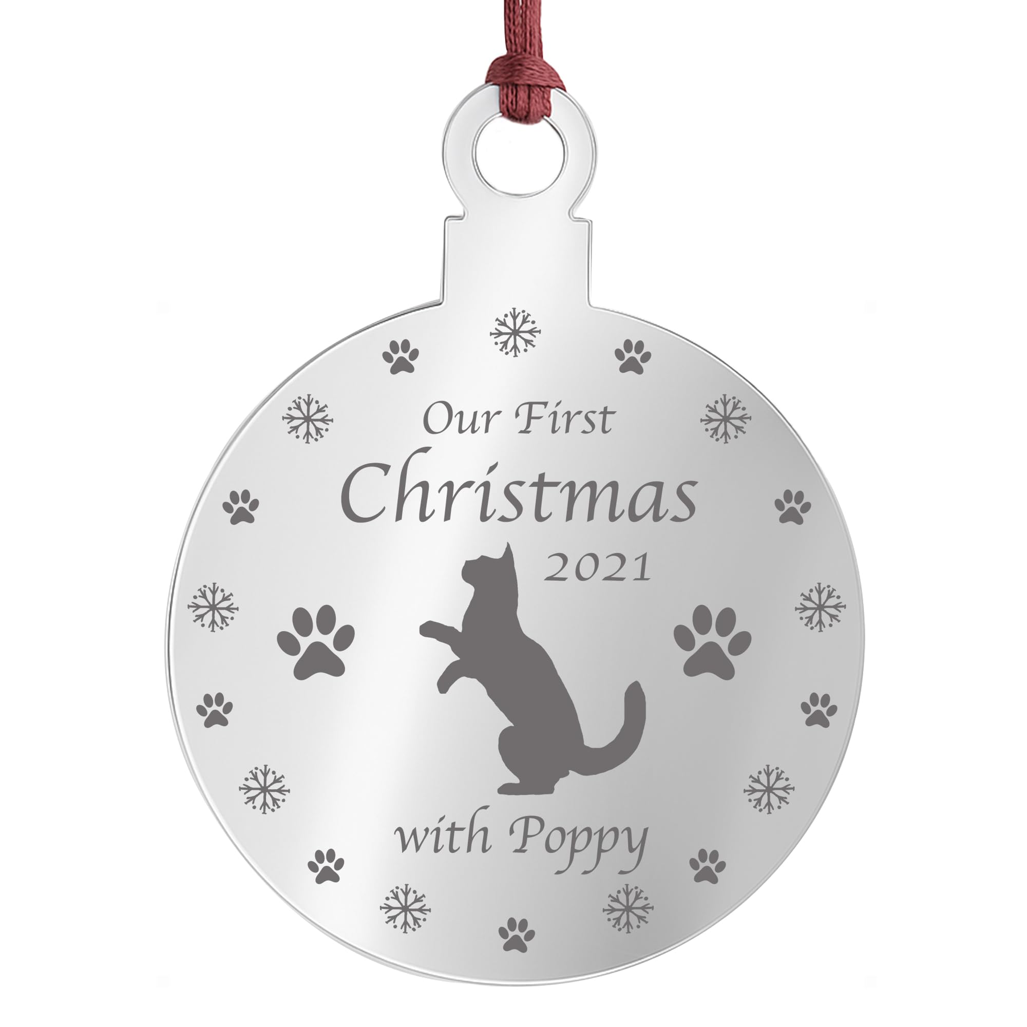 Our First Christmas With Cat Personalised Engraved Hanging Bauble Cat Lover Gift